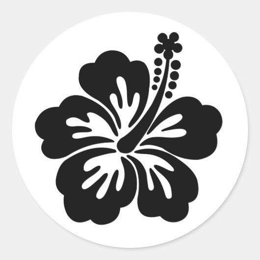 Zwarte aloha bloem ronde sticker (Voorkant)