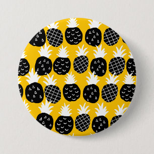 Zwarte anananas ronde button 7,6 cm