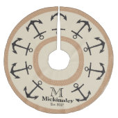 Zwarte Anchors en bruine Rope Nautical Familienaam Kerstboom Rok (Voorkant)