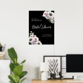 Zwarte Anemoon & Paarse Bloemen Zwarte Douche Welk Poster (Thuiskantoor)