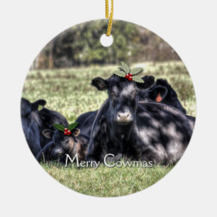 Zwarte Angus Cows Christmas Ornaments Keramisch Ornament