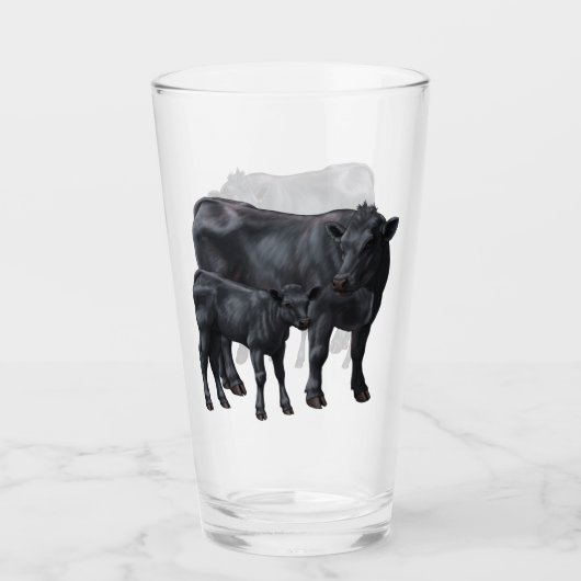 Zwarte Angus-Koe & Cute Calf Glas (Voorkant)