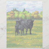 Zwarte Angus-Koe en Cute Calf in Summer Pasture Le Briefhoofd (Achterkant)