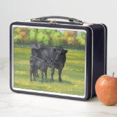 Zwarte Angus-Koe en Cute Calf in zomerperiode (In situ)