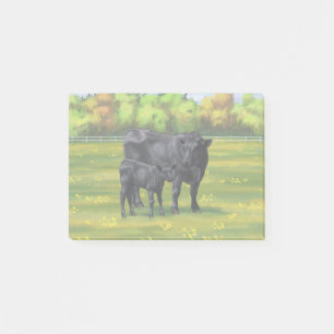 Zwarte Angus-Koe en Cute Calf in zomerperiode Post-it® Notes