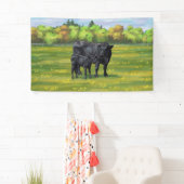 Zwarte Angus-Koe en Cute Calf in zomerperiode Spandoek (Insitu)