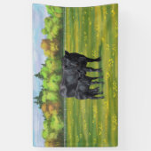 Zwarte Angus-Koe en Cute Calf in zomerperiode Spandoek (Verticaal)