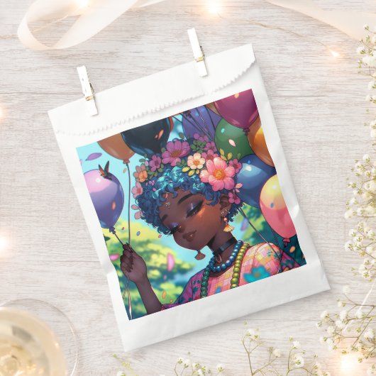  zwarte anime meisje met verjaardag bedankzakje (Geknipt)