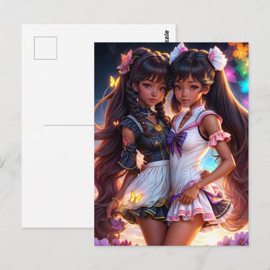 Zwarte Anime Meisjes Animecore Kunst Briefkaart (Voorkant / Achterkant)