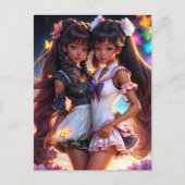 Zwarte Anime Meisjes Animecore Kunst Briefkaart (Voorkant)