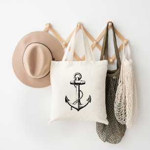 Zwarte ankerillustratie tote bag