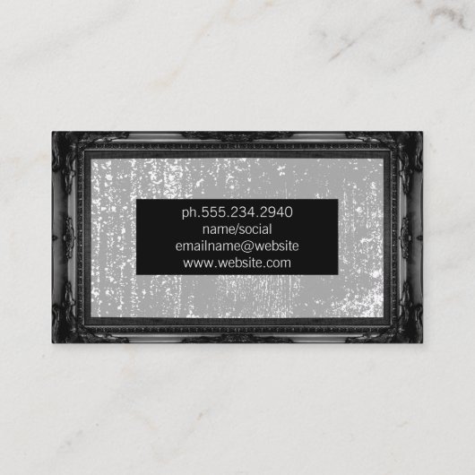 Zwarte Antieke Lijst | Grijs Grunge Textuur Visitekaartje (Achterkant)