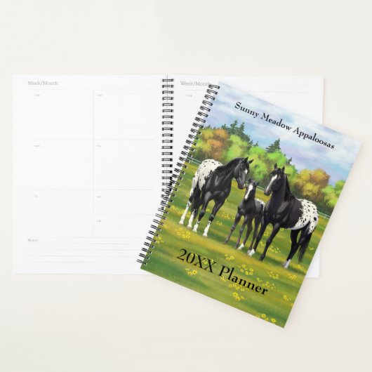 Zwarte appaloosa-paarden in de zomerperiode planner (Display)