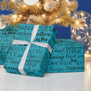 Zwarte Aqua Blue Inspirerend woorden Cadeaupapier