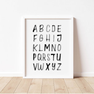 Zwarte aquarel alfabet ABC educatieve poster