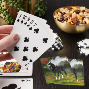Zwarte Arabische paard in de lenteweide Pokerkaarten