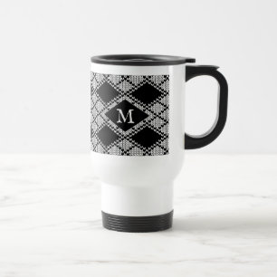 ZWARTE ARGYLE BREI Reis mok + Initiaal