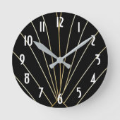 Zwarte Art Deco Design Ronde Klok (Voorkant)