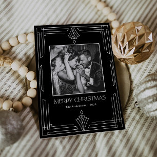 Zwarte Art Deco   Moderne kerstfoto Feestdagenkaart