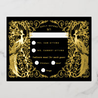 Zwarte Art Deco Peacocks Gold Folie RSVP-kaart