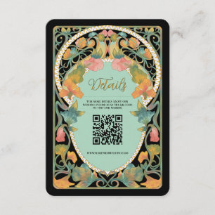 Zwarte Art Nouveau QR Code Trouwruimte Kaart