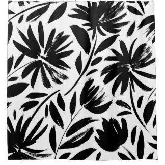Zwarte aster:  chrysantenpatroon douchegordijn