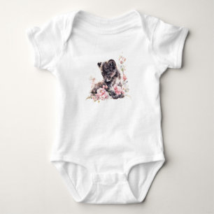 Zwarte Baby Kitty Cat Black Panther Cub met Bloem Romper