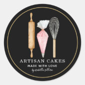 Zwarte bakkerijen gebak ronde sticker (Voorkant)