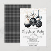 Zwarte ballen, lichten, buffel geruite kerstfeest kaart (Voorkant / Achterkant)