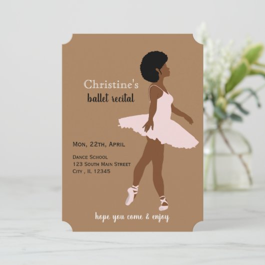 Zwarte ballerina afro haar balletuitvoering kaart (Staand voorkant)