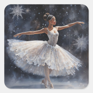 Zwarte Ballerina in witte sneeuwvlok Tutu Vierkante Sticker