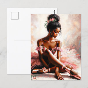 Zwarte ballerina met roze tutu art briefkaart