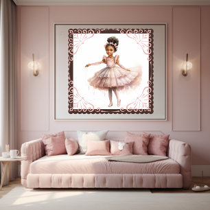 Zwarte Ballerina, Roze Tutu, Roze Bloemen Hoofdban Poster