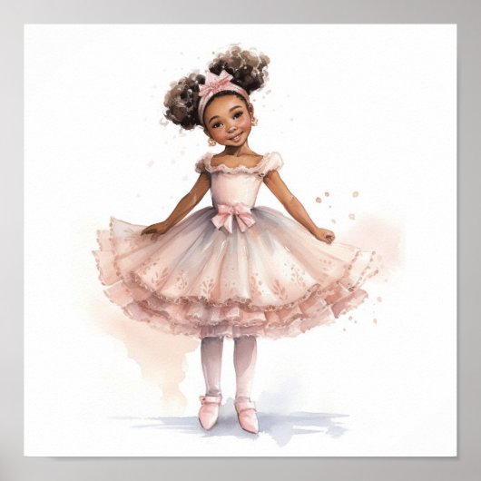 Zwarte Ballerina, Roze Tutu, Roze Lint Ponytails Poster (Voorkant)