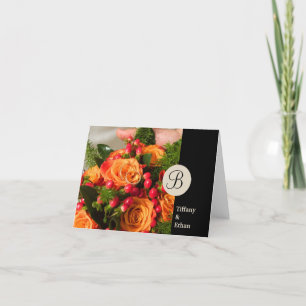 Zwarte band aangepaste foto monogram letter bedank bedankkaart