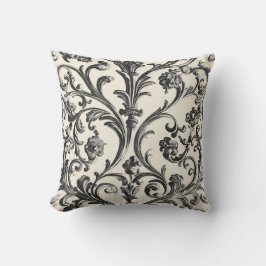 Zwarte Barokke Bloemen op Cream Kussen