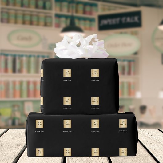 Zwarte bedrijfslogo cadeaupapier