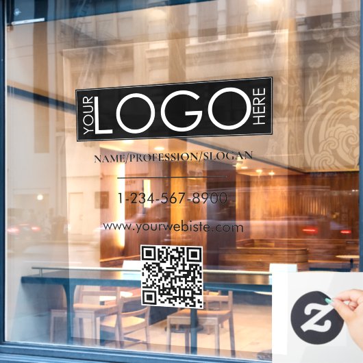 Zwarte bedrijfslogo winkelgevel QR-code contactgeg Raamsticker (Cafe Raam)