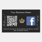 Zwarte bedrijfsnaam gouden kroon qr code Facebook Rechthoekige Sticker (Voorkant)