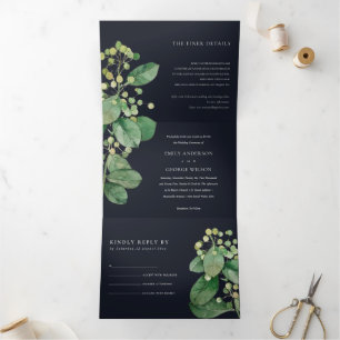 ZWARTE BEELDFOLIAGE GREENERY WATERVERF WEDDING DRIELUIK UITNODIGING
