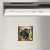 Zwarte Beer en gele boterbloem Magneet (Insitu (Vaatwasser))