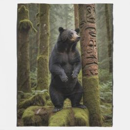 Zwarte Beer en Totem Pole Wildlife Art Fleece Deken