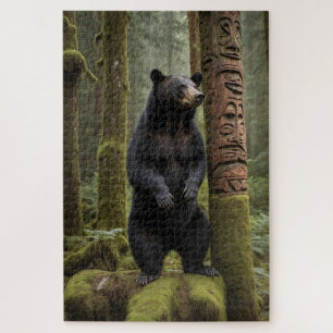Zwarte Beer en Totem Pole Wildlife Art Legpuzzel