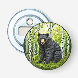 Zwarte beer in een berkenbos button flesopener