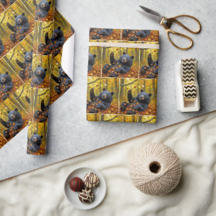 Zwarte Beer In Herfstbladeren Cadeaupapier
