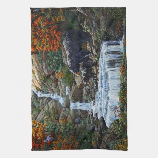Zwarte Beer moeder en waterval Theedoek (Verticaal)