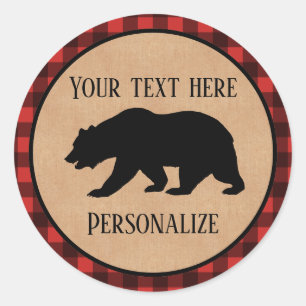 Zwarte Beer Op Een Rood En Zwart Geruit Gepersonal Ronde Sticker