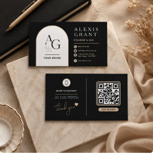 Zwarte Beige Luxe QR Branding Visitekaartje