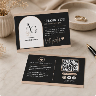 Zwarte Beige Luxe QR Code Afspraakherinnering  Bedankkaart