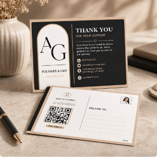 Zwarte Beige Luxe QR Code Afspraakherinnering Feestdagenkaart